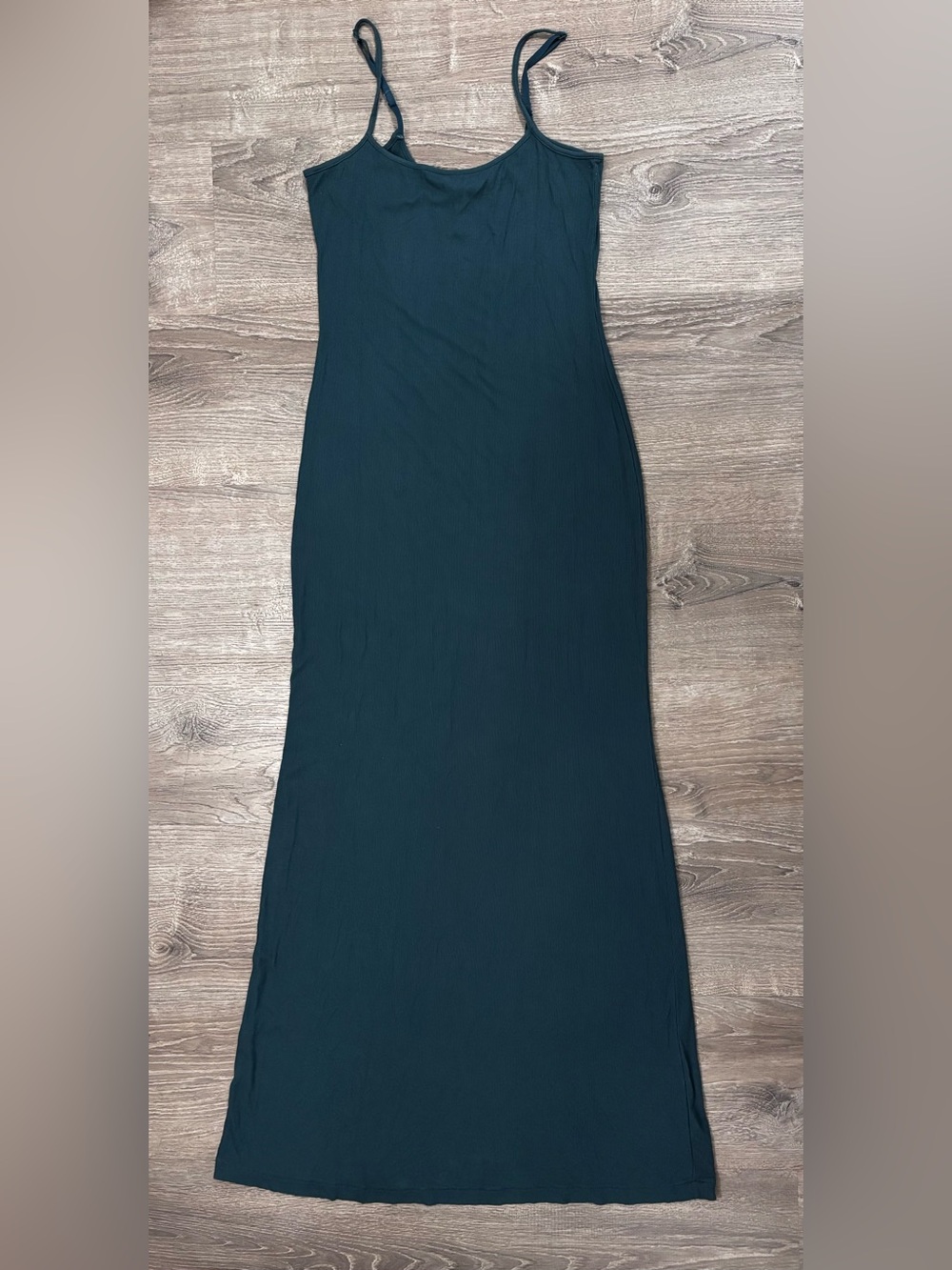 SKIMS Ribbed Dark Teal Spaghetti Strap Maxi Slip Dress Size 2XL - Picture 2 of 9
